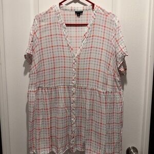 Torrid Plaid Babydoll Blouse 2X Stretch V-Neck Button Front Flowy Top Plus Size